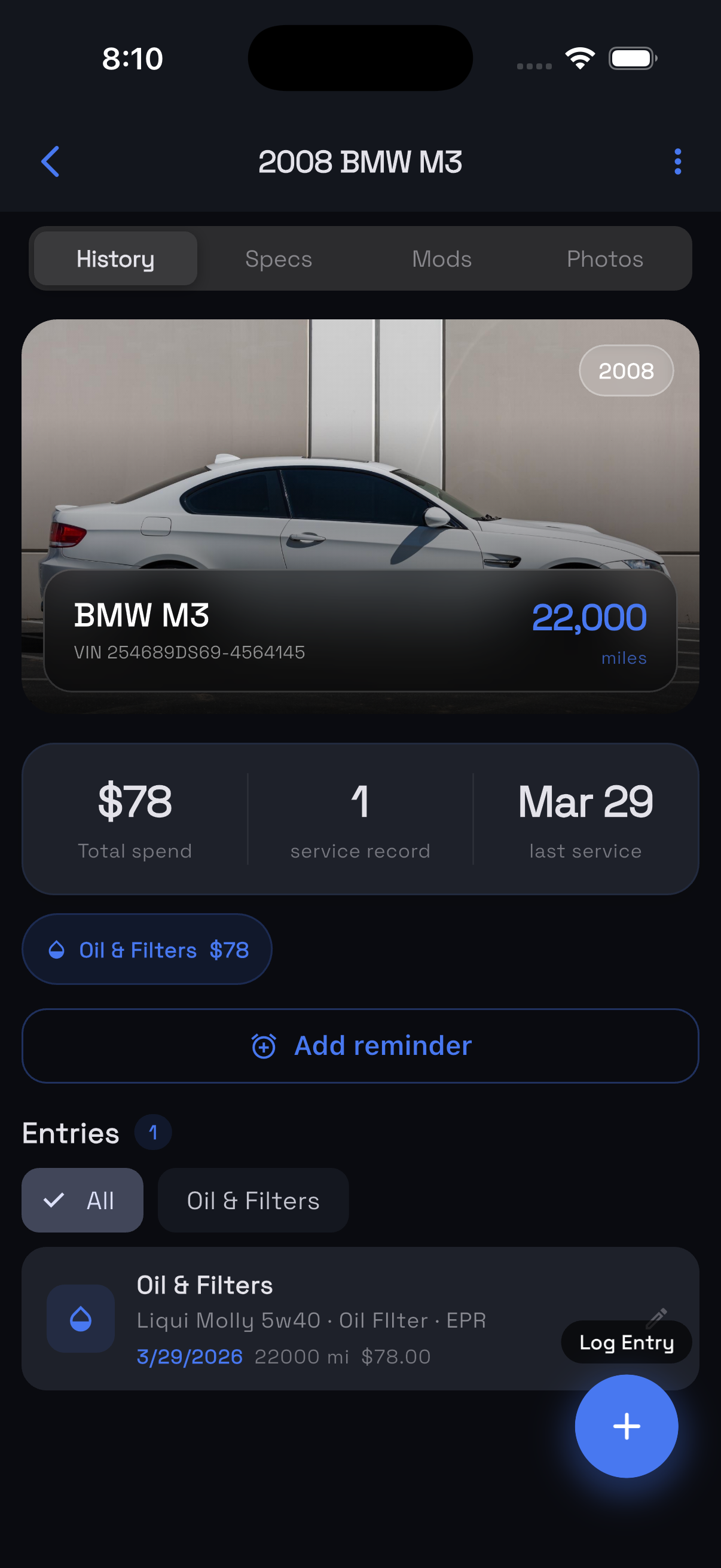 Gearlog vehicle detail